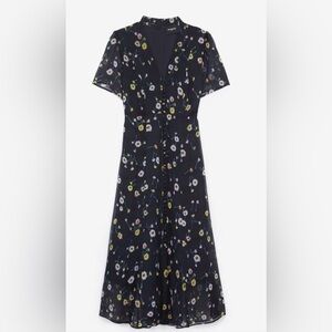 The Kooples Black Floral Midi Dress with Pink & Yellow Flowers